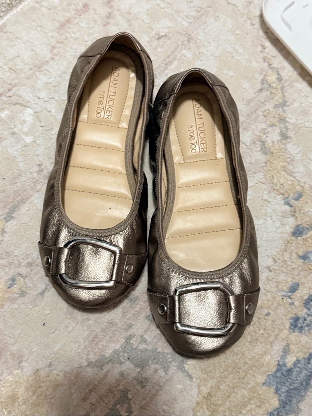 me too Metallic Bronze Leather Buckle Ballet Flats